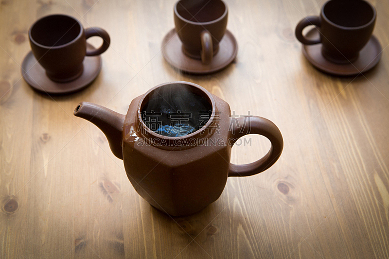 杯,木制,茶壶,粘土,桌子,灵性,水平画幅,无人,家具,饮料