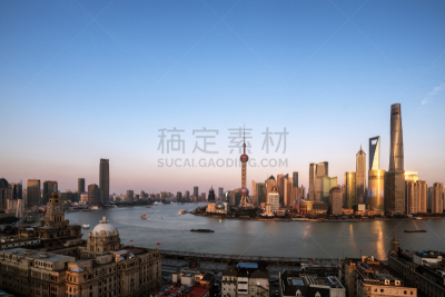 浦东,上海,城市天际线,黄昏,自然美,办公室,天空,水平画幅,夜晚,黄浦江