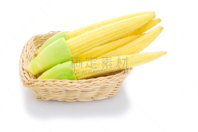 迷你型玉米,玉米,印第安玉米,花蕾,水平画幅,无人,黄色,白色背景,清新,蔬菜