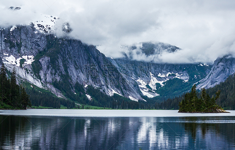 湖,彩色图片,水平画幅,山,雪,无人,阿拉斯加,户外,云景,摄影