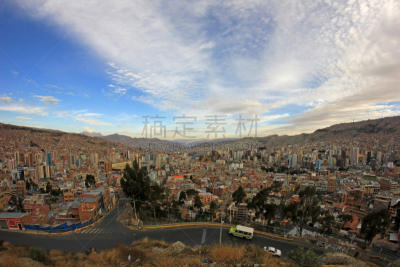 玻利维亚,全景,拉巴斯,伊利马尼山,玻利维亚人,路锥,安地斯山脉,天空,水平画幅,高视角