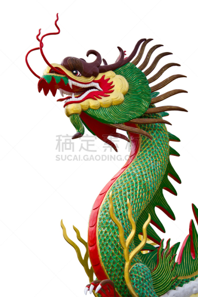 龙,雕像,白色背景,垂直画幅,符号,泰国,华丽的,雕塑,亚洲,尖牙
