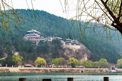 龙门石窟,东,山,运动模糊,洛阳,河南省,漓江,河堤,宝塔,河岸