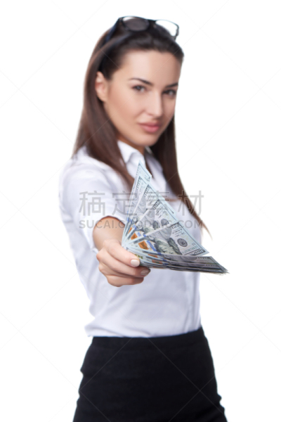 女商人,乐透奖,美国百元钞票,垂直画幅,白人,仅成年人,青年人,商业金融和工业,仅一个青年女人,成年的