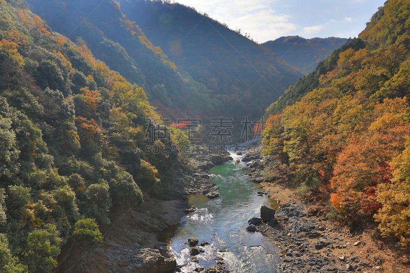 秋天,日本,岚山,河流,季节,katsura,自然,水平画幅,山,人