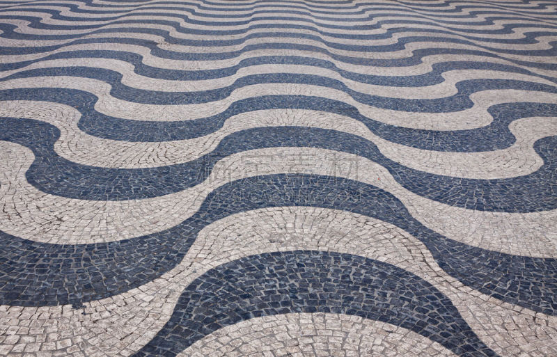 里斯本,街道,人行道,圆石,葡萄牙的路面,水,水平画幅,纹理效果,无人,古老的