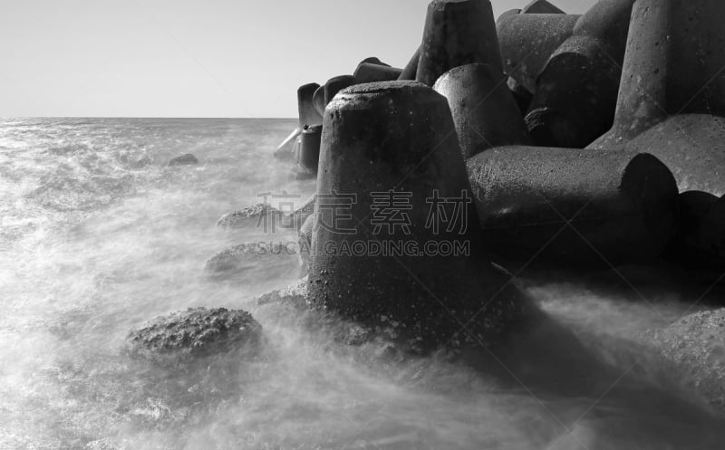 灰色,水坝,长的,混凝土,接力赛,遮护的手势,破浪堤,水,水平画幅,无人