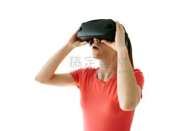 未来,现代,技术,女人,白色背景,概念,网络空间,玻璃杯,3d眼镜,虚拟现实模拟器