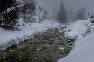 河流,雾,瑞士,城镇,早晨,平衡折角灯,暴风雨,水平画幅,雪,无人