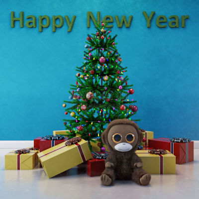 新年前夕,手术缝合,贺卡,蝴蝶结,新年,板条箱,猴子,圣诞树,云杉