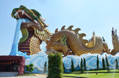 泰国,龙,黄金,乡村,素攀武里府,灵性,水平画幅,建筑,无人,符号
