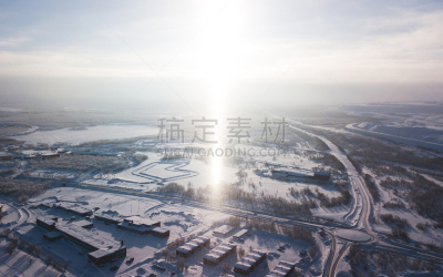 基律纳,瑞属拉普兰,瑞典,冬天,城镇,北,航拍视角,查济,晴朗,无人机