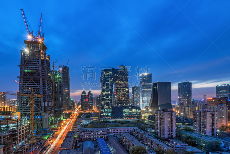 夜晚,北京cbd,主干路,天空,留白,未来,市区路,当地著名景点,起重机,居住区