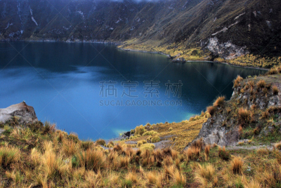 雾,威尼斯礁湖,白昼,Quilotoa,火山喷口,厄瓜多尔,安地斯山脉,水平画幅,地形,无人