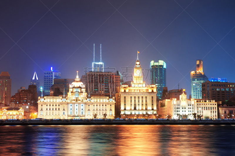 建筑,上海,水,水平画幅,夜晚,无人,黄浦江,户外,滨水,都市风景