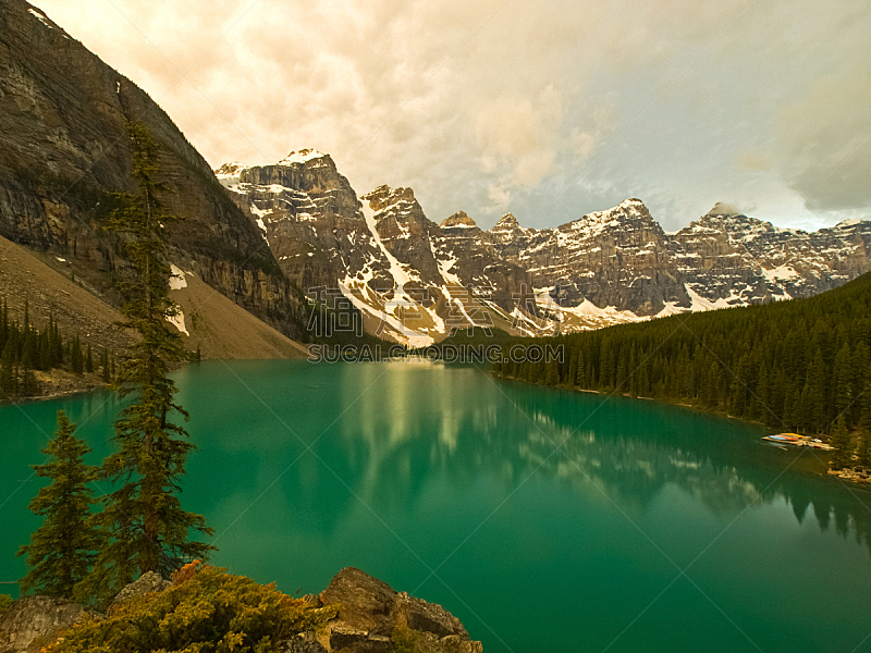 加拿大,湖,山脉,自然,干净,国内著名景点,山脊,云,顶部,著名景点