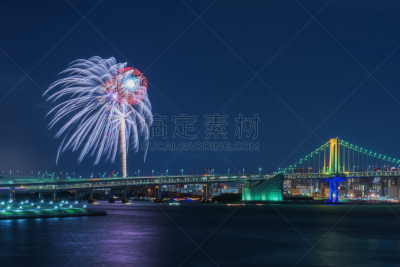 夜晚,焰火,彩虹拱,城市生活,荧光色,海港,著名景点,东京湾,运河,2018