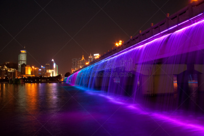 湖,桥,南,水,南宁,水平画幅,夜晚,瀑布,无人,曙暮光