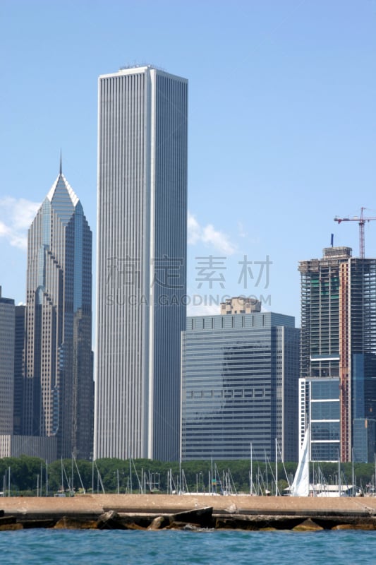 建筑业,芝加哥市,摩天大楼,aon center,华丽一英里,芝加哥格兰特公园,密歇根湖,天文台,垂直画幅,天空