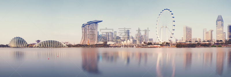 新加坡市,城市天际线,汇丰银行,新加坡摩天观景轮,滨海湾公园,新加坡,滨海湾金沙酒店,滨海湾 ,湿透,负冲效果