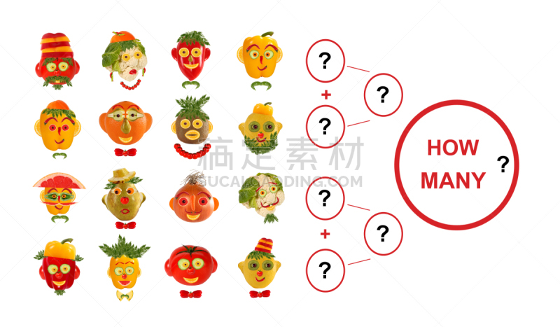 卡通,小雕像,蔬菜,水果,合成图像,学龄前,加号,水平画幅,进行中,素食