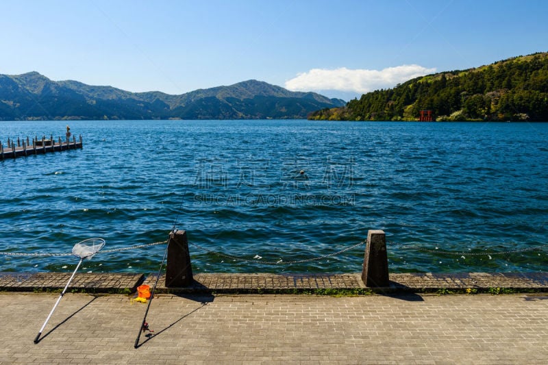 鸟居,湖,箱根园,红松,渔夫,湖岸,水,美,里山,水平画幅