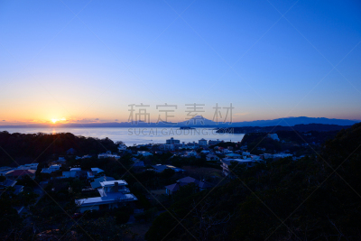 曙暮光,山,富士山,美,城镇景观,水平画幅,无人,日本,户外,著名自然景观