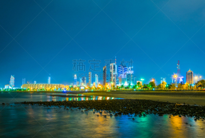 夜晚,建筑业,科威特,宫殿,城市天际线,地形,户外,蓝色,国内著名景点,东