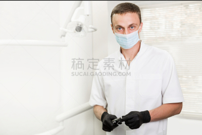 牙医,办公室,面罩,水平画幅,职权,制服,白人,男性,白色