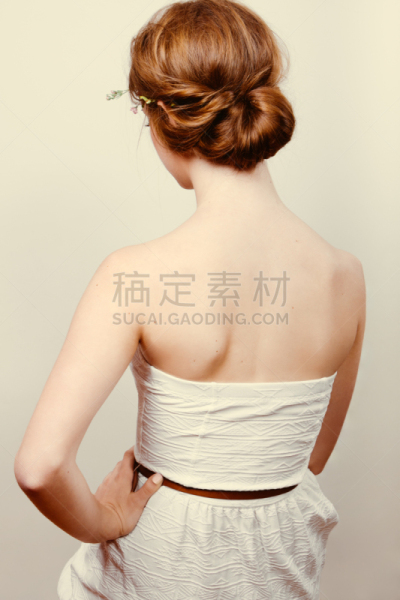 新娘,红发人,浪漫,发髻,顶髻,头发,背面视角,冠状头饰,脖子,金色头发