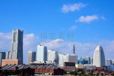 横滨,横滨高速铁路,神奈川县,办公室,天空,水平画幅,无人,海港,蓝色,日本