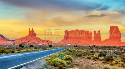 路,长的,国际著名景点,梅莎郡,旅途,犹他,纪念碑山谷,公路,巨石