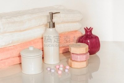 芳香的,水平画幅,白色,粉色,选择对焦,公共浴室,毛巾,肥皂,香熏油,花