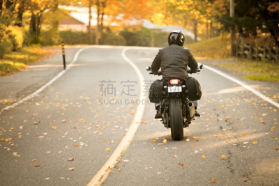 摩托车,背面视角,公路,鞍囊,飙摩托车者,图像聚焦技术,选择对焦,水平画幅,秋天,路