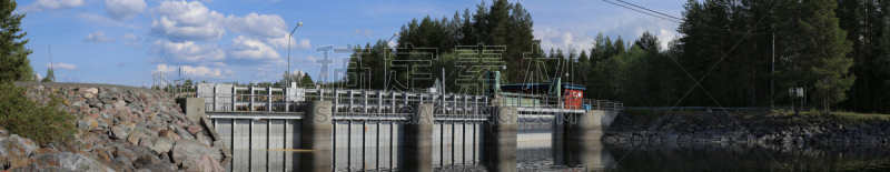 瑞典,全景,水门大楼,拼接的图像,加姆特兰,运河水闸,水坝,水,天空,靠近