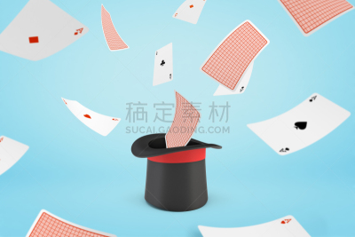纸牌,三维图形,进行中,魔术师,帽子,蓝色背景,飘然,钻石形,扑克,黑桃