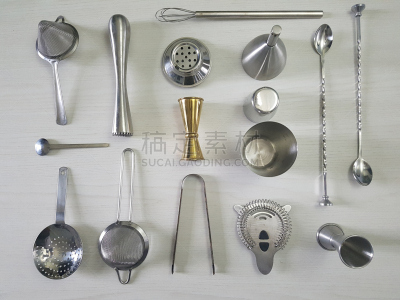 设备用品,调酒师,平铺,桌子,水平画幅,过滤勺,无人,正上方视角,饮料,金属