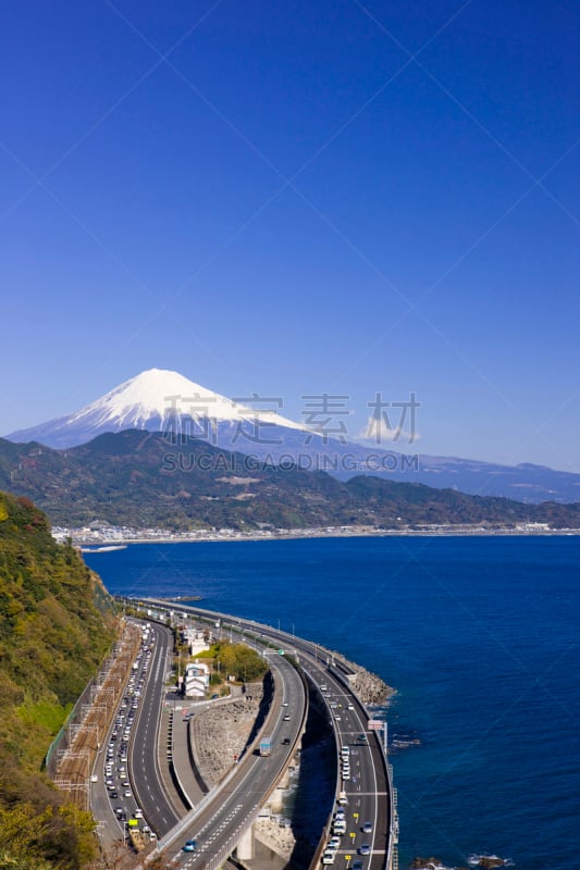 公路,富士山,垂直画幅,天空,地形,主干路,秋天,无人,蓝色,路