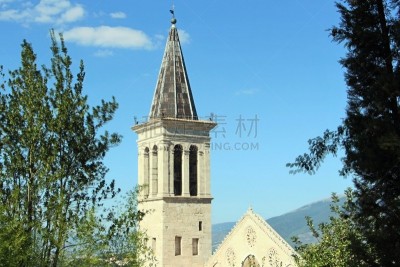 钟楼,斯波列托,自然,天空,水平画幅,建筑,无人,古老的
