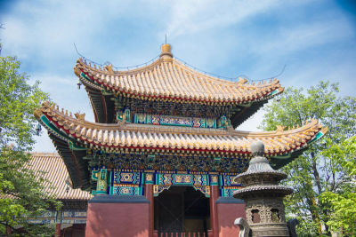 中国,北京,寺庙,建筑外部,雍和宫店,雍和宫,汉字,中文,天空,灵性