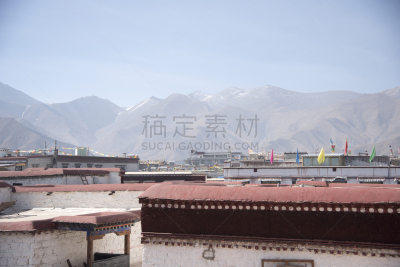 屋顶,视角,在上面,青藏高原,山脉,无人,户外,都市风景,水平画幅,山