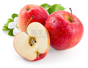 苹果,背景分离,水果,红色,水滴,叶子,冠状切片,矢状,湿,剪贴路径