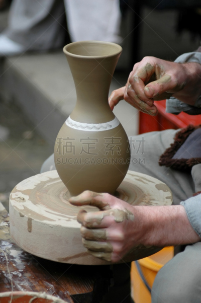 陶工,广口瓶,垂直画幅,汤碗,褐色,陶工旋盘,古老的,湿,人群,特纳河