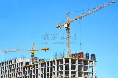 建筑工地,摩天大楼,起重机,天空,新的,边框,水平画幅,户外,居住区,都市风景