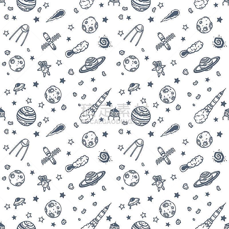 乱画,天文学,四方连续纹样,手,火箭,行星月亮,铅笔画,行星,月亮,彗星