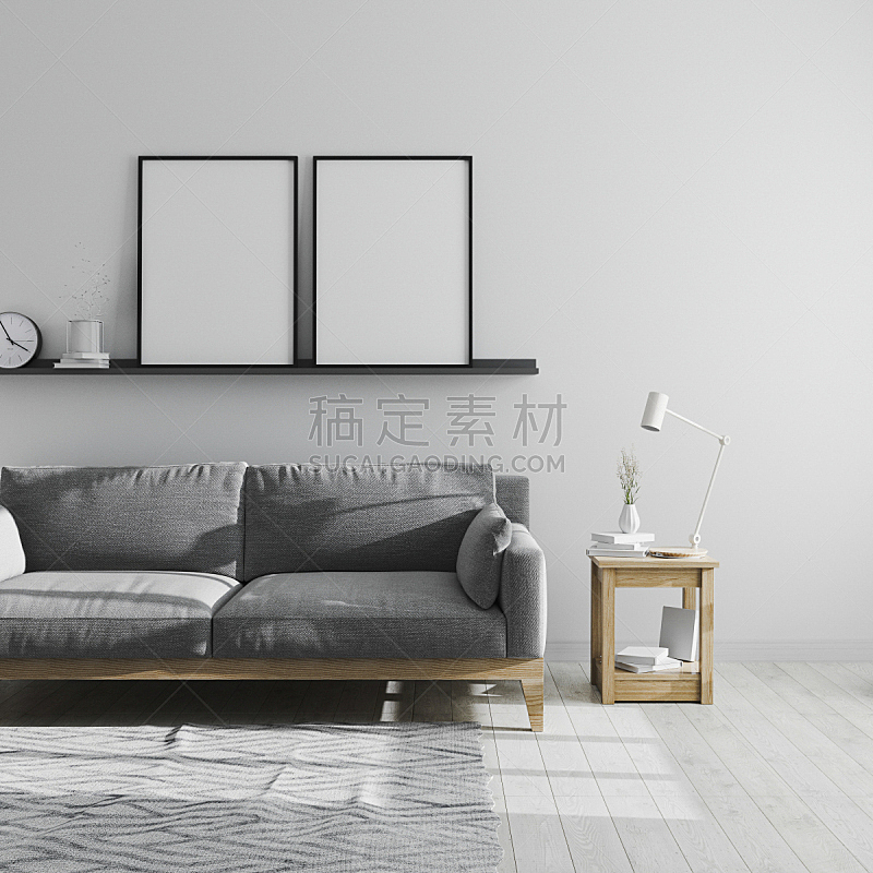 灰色,沙发,背景,起居室,时尚,极简构图,空白的,室内,架子