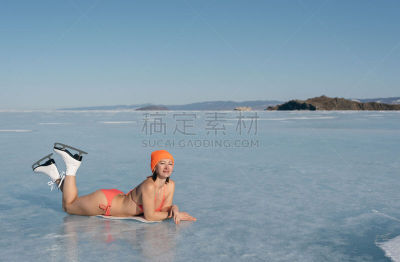 极限运动,女孩,溜冰场,冻结的,湖,晒黑,滑冰,俄罗斯,冬季运动,勇气