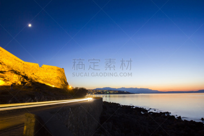 城镇,克里特岛,散步道,黄昏,希腊诸岛,雷西姆农,水,夜晚,古老的,商店