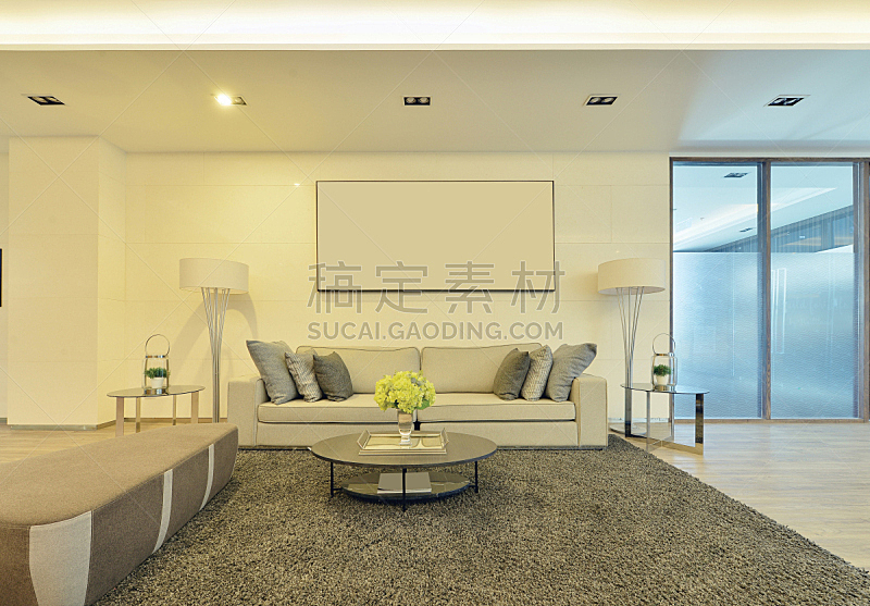 白色,华贵,极简构图,起居室,室内设计师,天花板,居家装饰,美,新的,水平画幅