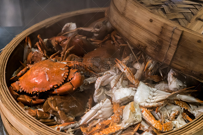 螃蟹,蒸汽,大闸蟹,蓝蟹,蟹棒,蒸菜,蒸锅,上海,餐具,水平画幅